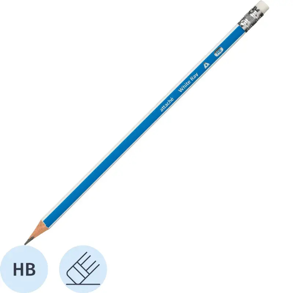 Карандаш чернографитный Attache White Ray, трехгранный, с ласт, синий/белый