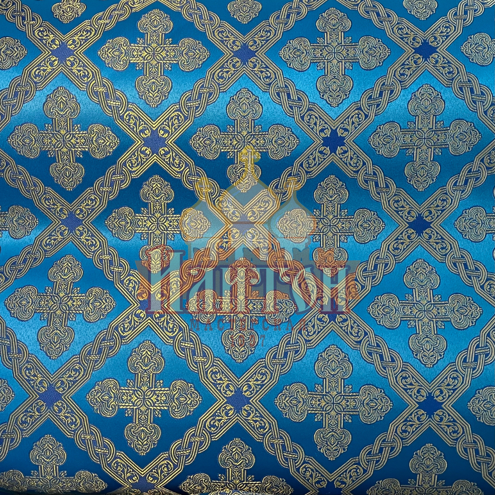 Шёлк "Преображение" голубой с золотом