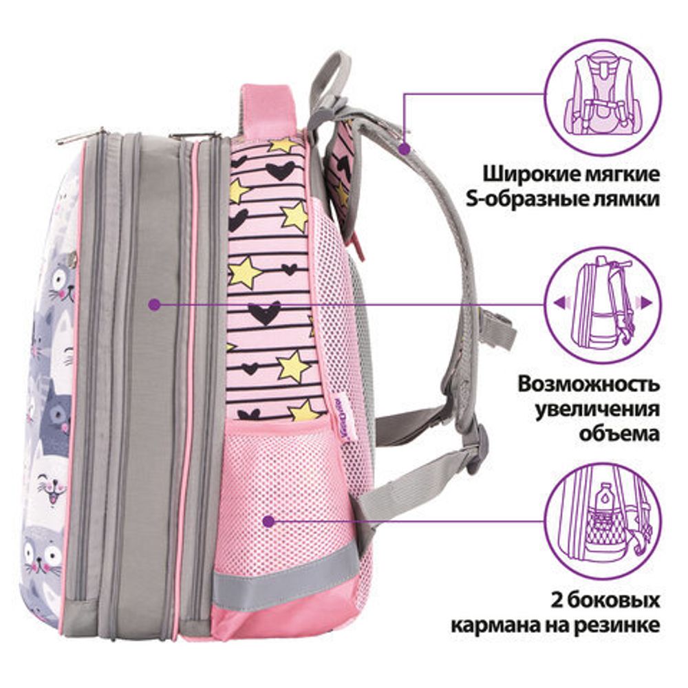 Ранец ЮНЛАНДИЯ EXTRA, с дополнительным объемом, "Gray kittens", 38x29x18 см, 227843