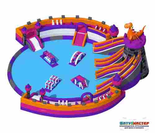 Надувной аквапарк с бассейном и горками «Драконий замок», 22×20×7 м