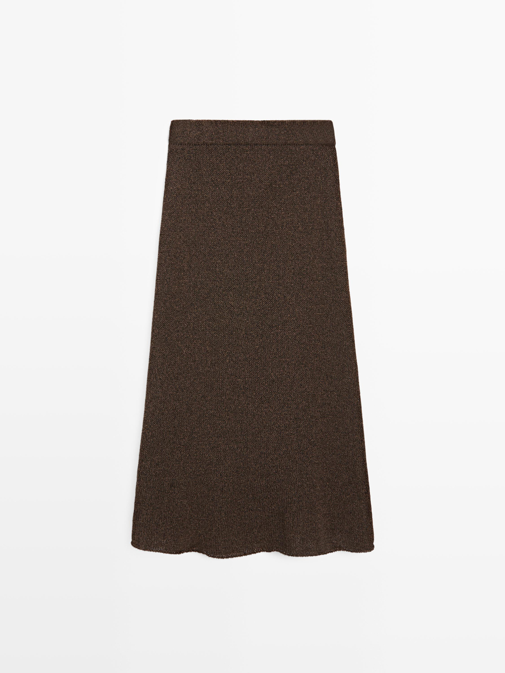 Massimo Dutti Длинная трикотажная юбка из смесовой хлопковой ткани, шоколадный