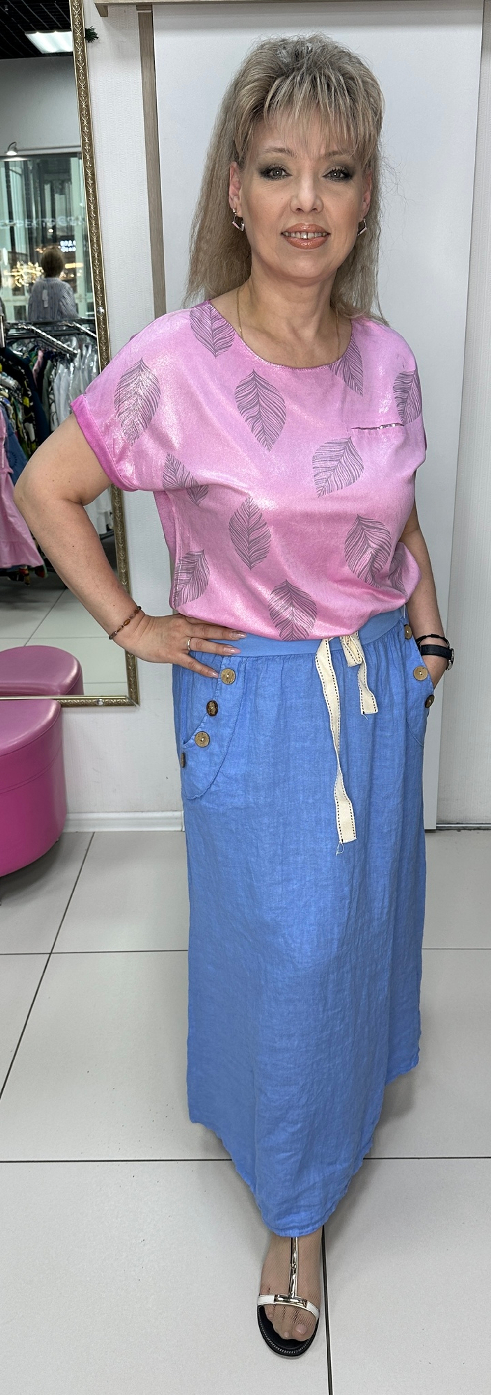 Итальянская льняная юбка с кармашками