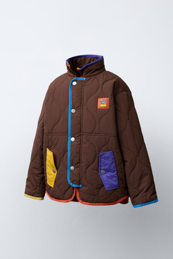 ZARA КУРТКА С КОНТРАСТНЫМИ ДЕТАЛЯМИ, КОРИЧНЕВЫЙ