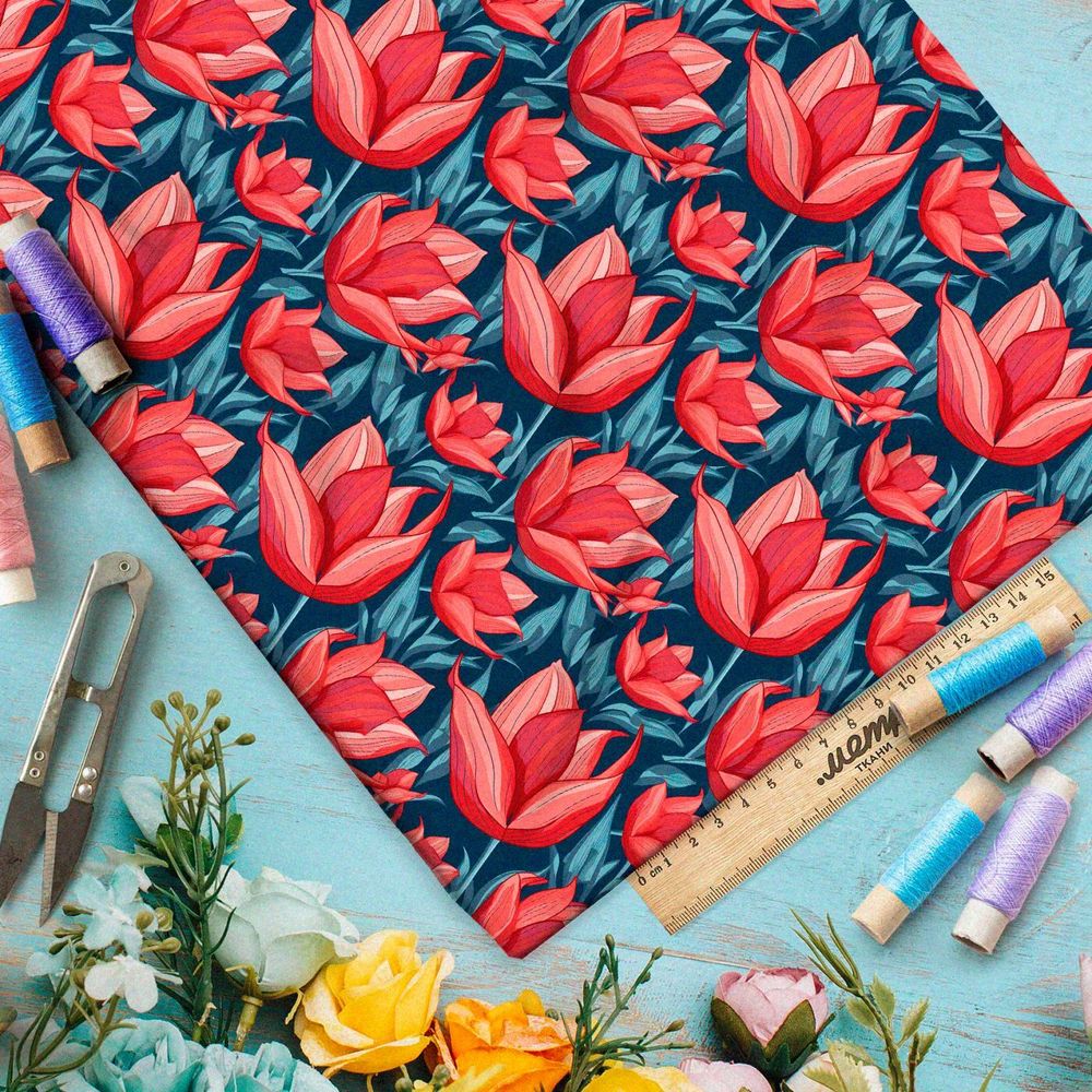 Ткань премиум шелк искусственный Армани мелодия тюльпанов