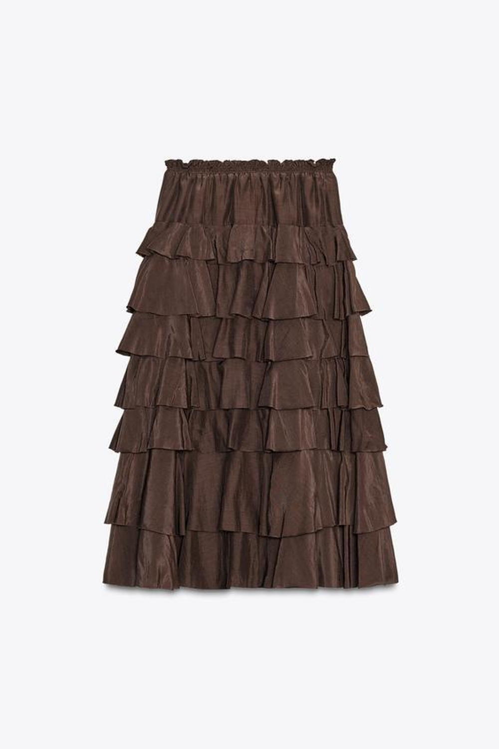 ZARA ЮБКА МИДИ С ВОЛАНАМИ — ZW COLLECTION, КОРИЧНЕВЫЙ