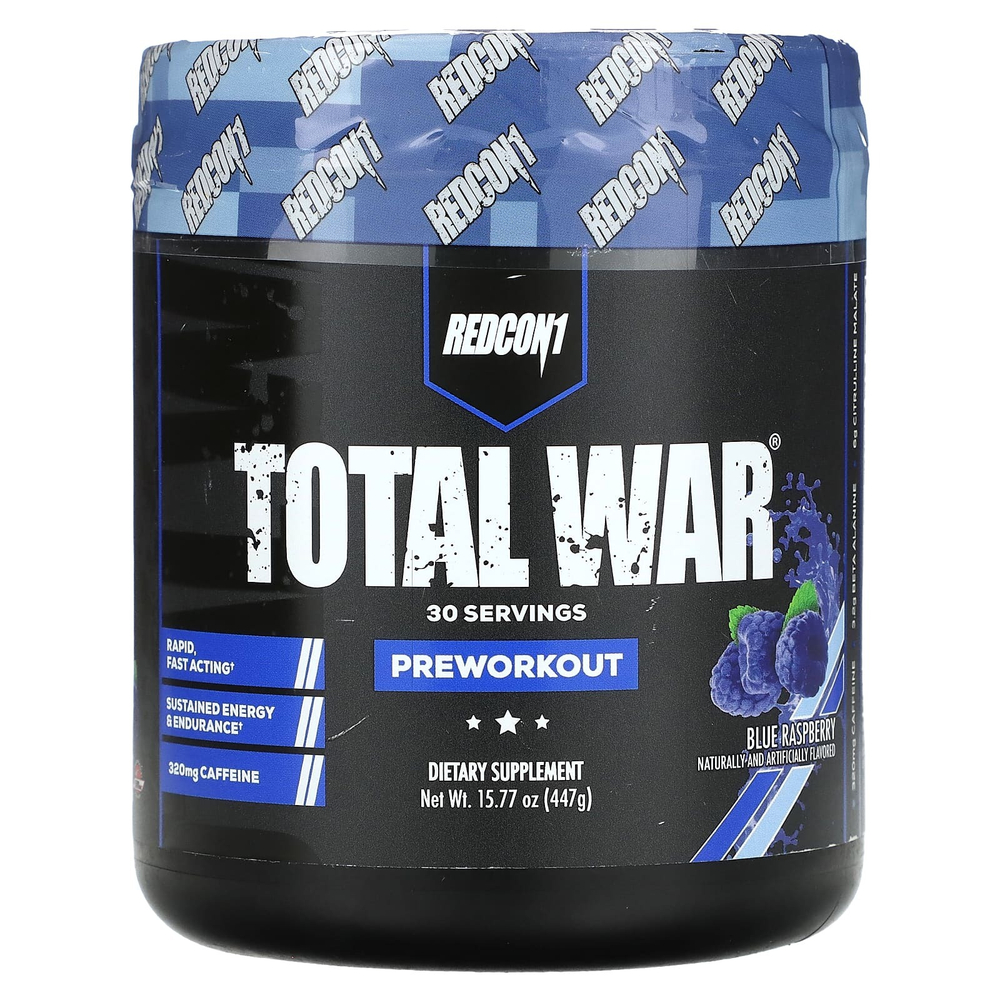 Redcon1, Total War, предтренировочный комплекс, со вкусом голубой малины, 447 г (15,77 унции)