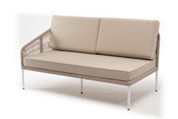 "Канны" правый модуль плетеный из роупа, каркас алюминий белый муар, роуп бежевый круглый, ткань бежевая 15052