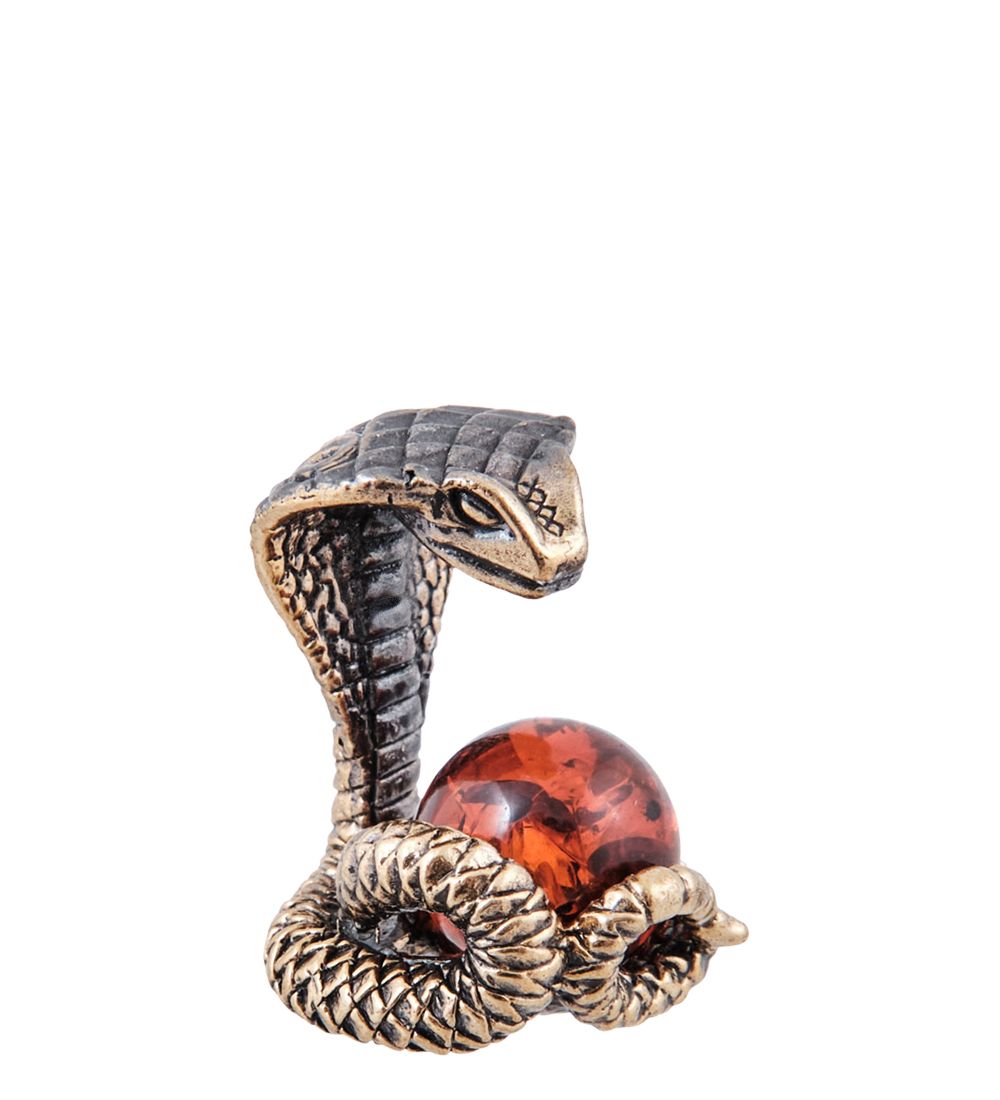 Народные промыслы AM-3949 Фигурка «Змея миниатюра» (латунь, янтарь)