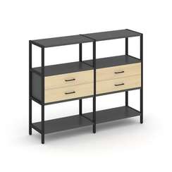 Shelf System Двухсекционный стеллаж трехярусный с ящиками SN.STM-322 Антрацит/Акация Лорка/Металл Че