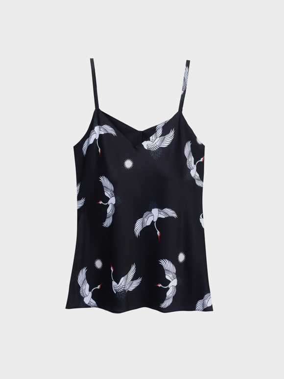 Шелковый топ с журавлями