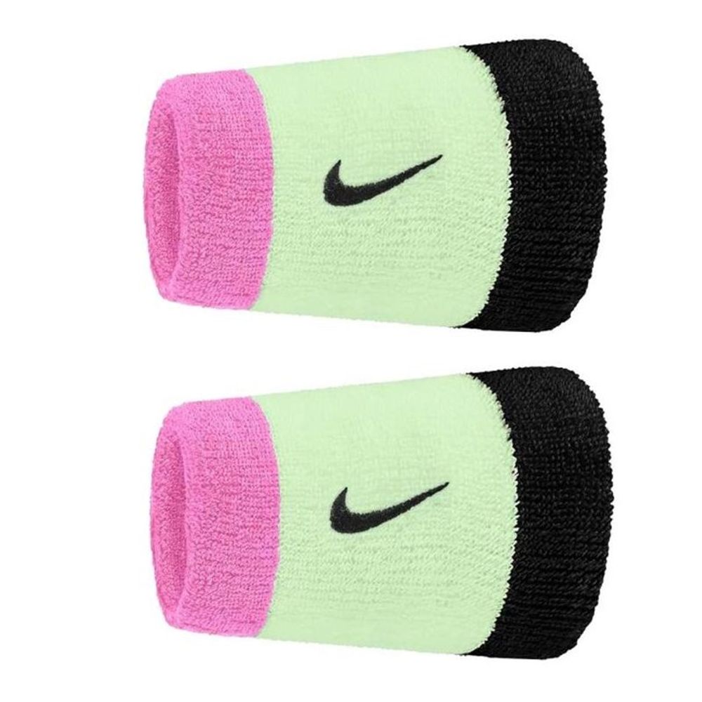 Напульсник теннисный Nike Swoosh Double Wide 2P - pink/lime/black