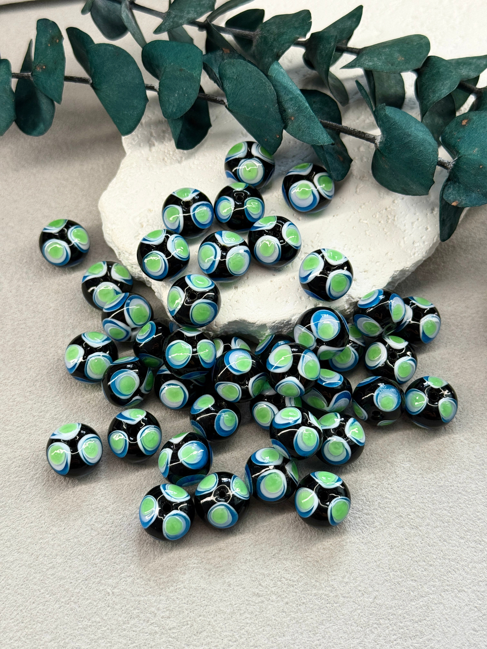 Стеклянные бусины лэмпворк 13*13 мм "Калейдоскоп"