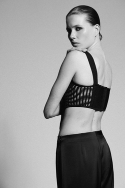 ZARA КОМБИНИРОВАННЫЙ ТРИКОТАЖНЫЙ ТОП-КОРСЕТ, ЧЕРНЫЙ