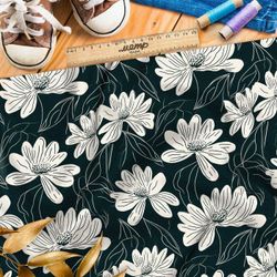 Ткань премиум габардин цветочная двуцветная графика