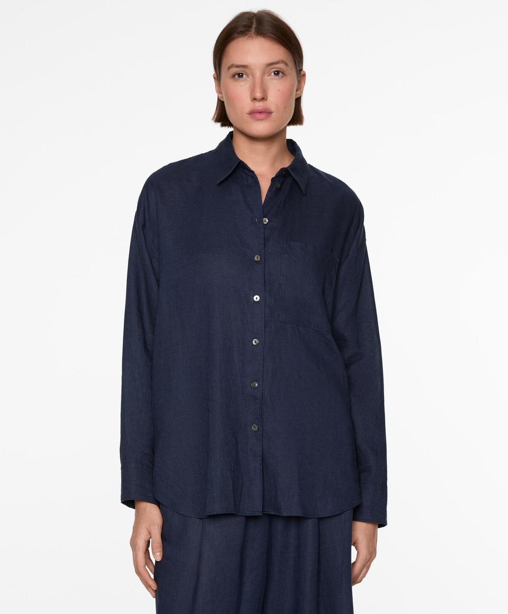 Oysho Льняная рубашка, темно-синий