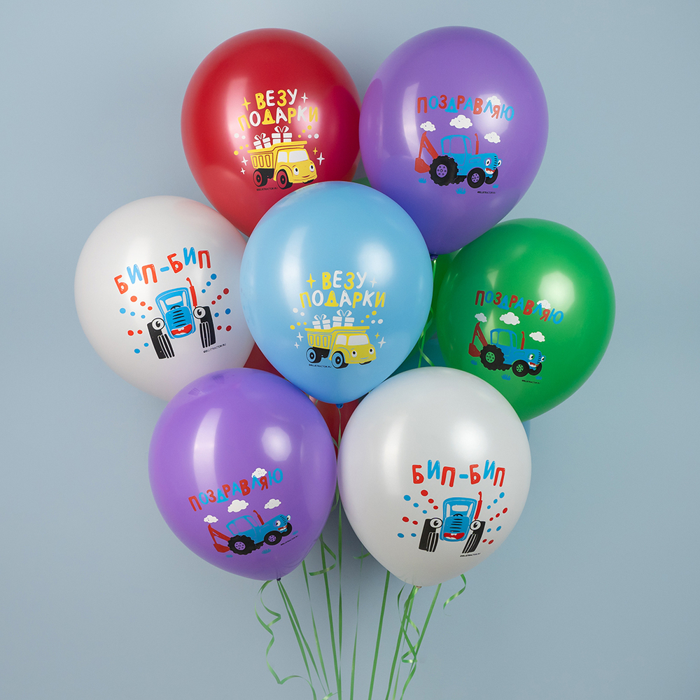 Шар 12" Ассорти Синий трактор, ДБ 10 шт