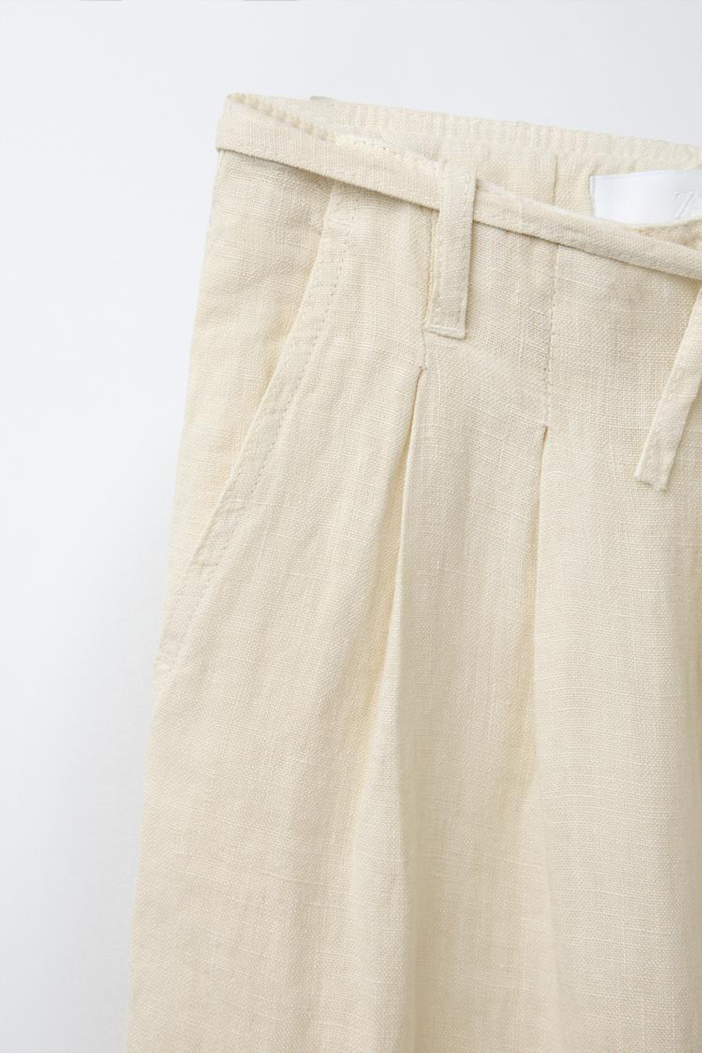 ZARA ПЛИССИРОВАННЫЕ БРЮКИ Из 100% ЛЬНА, КРЕМОВЫЙ