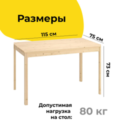 Стол кухонный, 115х75х73, Инго, обеденный, из массива дерева, IKEA