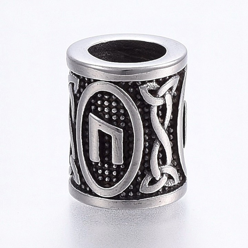 P888 Бусина "Руна Уруз", 16мм, нерж. сталь с чернением