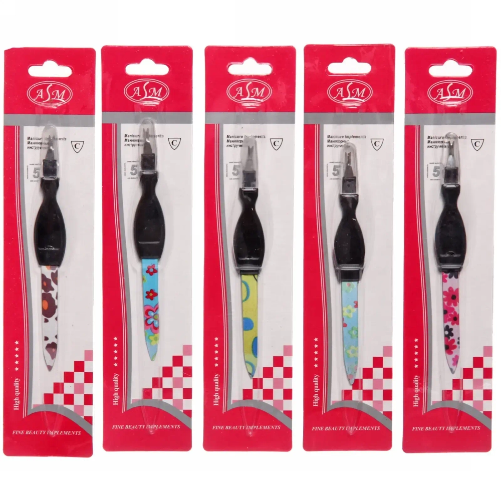 Пилка для ногтей металлическая с триммером «Эстетика», цвет ручки микс матовый, цвет пилки микс,13,5см