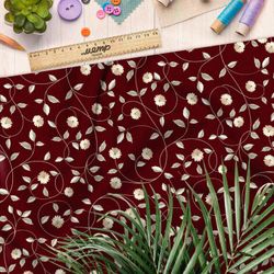 Ткань бифлекс полевые цветы на бордовом фоне