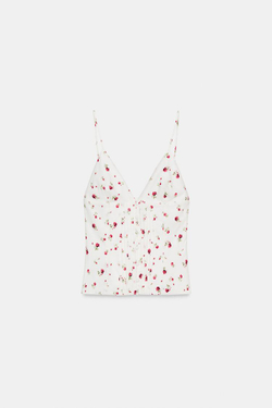 ZARA ТОП С БРЕТЕЛЯМИ И СКЛАДКАМИ, ЭКРЮ/КРАСНЫЙ