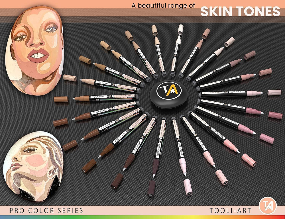 TOOLI-ART Набор акриловых маркеров, 22 маркера Skin Pro Color в ассортименте, 0,7 мм