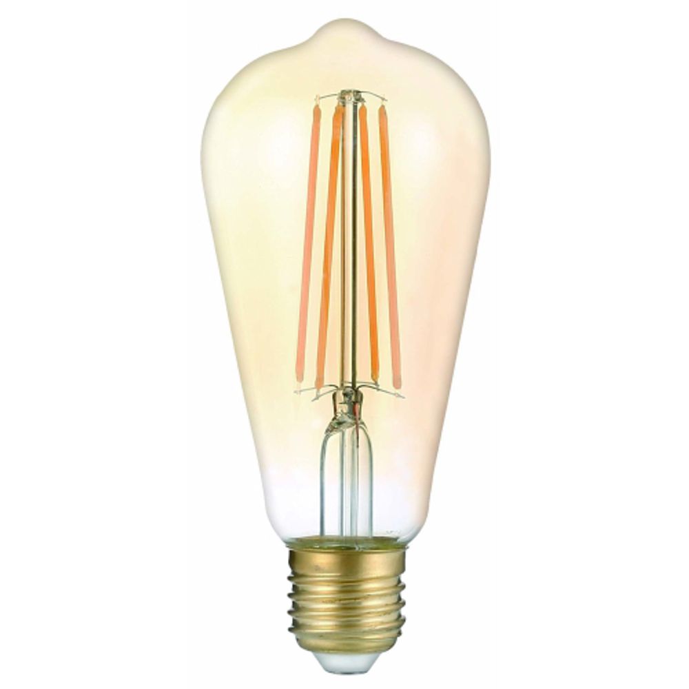 Лампа светодиодная ЭРА F-LED ST64-7W-824-E27 gold 7Вт филамент золотистый теплый белый свет Е27 | Филаментные декоративные