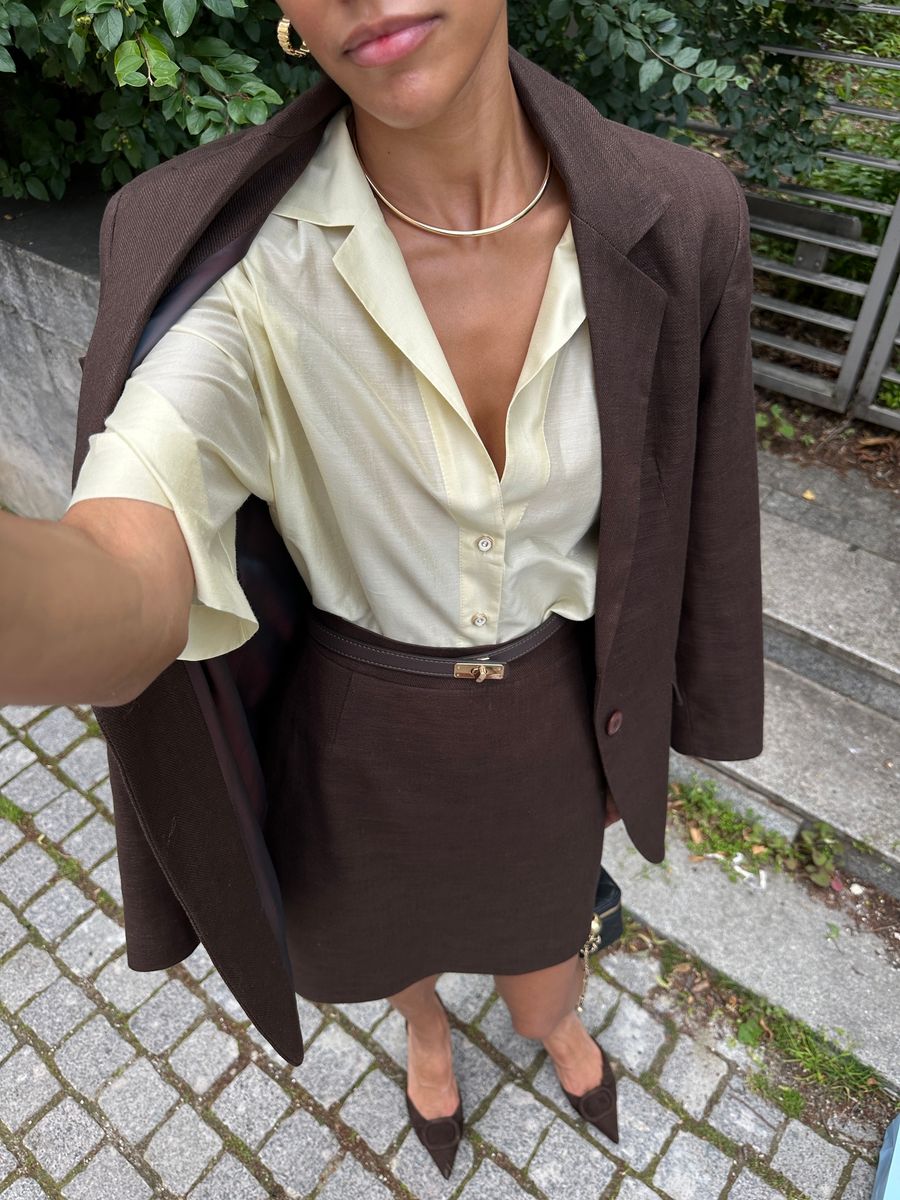 Блуза-рубашка из тенселя с коротким рукавом лимонная