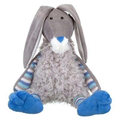 Зайчик в меховом костюме с вязанными деталями 27*14*13см. в пакет (Relana)