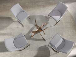 Круглый обеденный стол 1169 из стекла и стали цвета розового золота Ø140