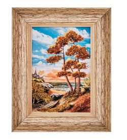 AMB-01/28 Картина «Прибрежные тайны» (с янтарной крошкой) пласт.рамка 33х42см