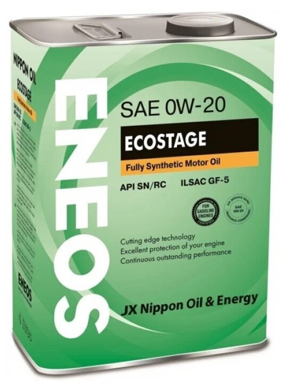 Масло моторное ENEOS Ecostage, синтетическое, 0W-20, SN, 4 л