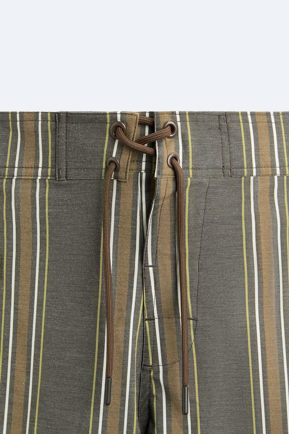 ZARA УДЛИНЕННЫЕ ШОРТЫ-ПЛАВКИ В ПОЛОСКУ, КОРИЧНЕВЫЙ