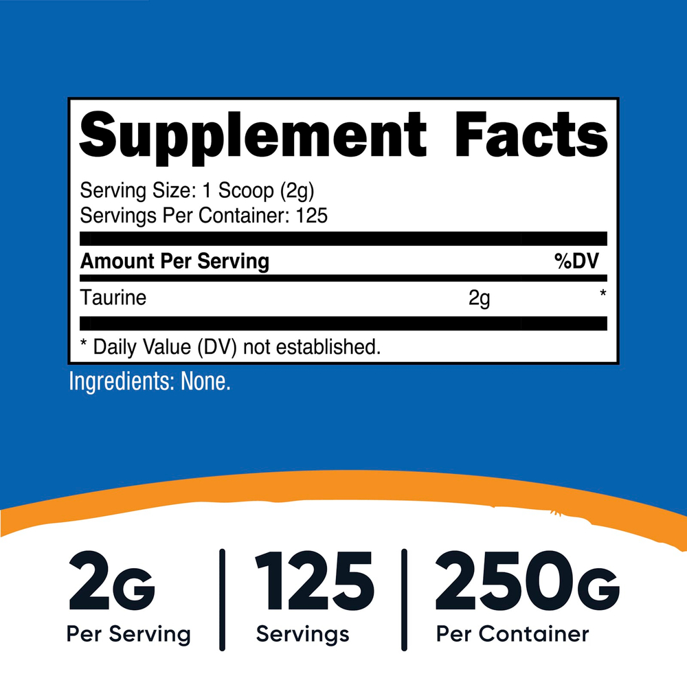 Nutricost, таурин, без добавок, 250 г (8,9 унции)