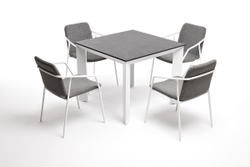 "Венето" обеденная группа на 4 персоны со стульями "Марокко", каркас белый, роуп серый