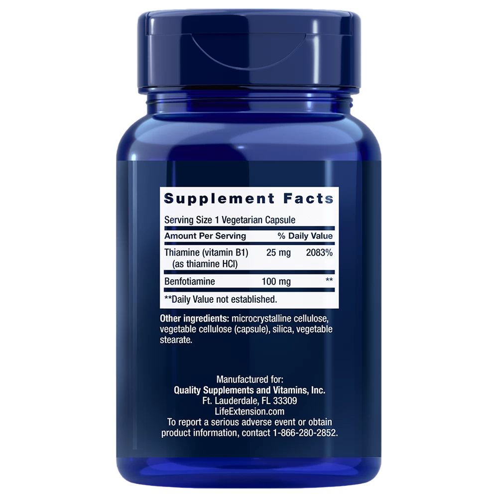 Life Extension Benfotiamine with Thiamine 100 mg 120 veg capsules, Витамин B1 (Тиамин) !!!Срок 07.25
