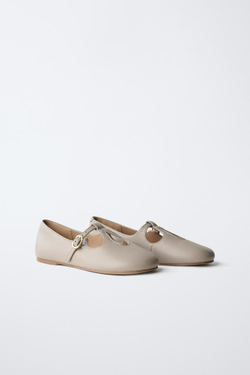 ZARA КОЖАНЫЕ БАЛЕТКИ, СЕРО-КОРИЧНЕВЫЙ