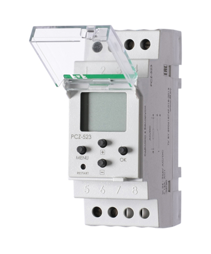 Реле времени PCZ-523 16А 24-264В AC/DC 1 переключ. контакт IP20 1 канал импульс. 1с 99мин 2х60вкл./выключ.