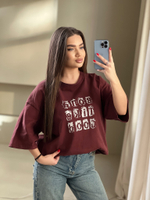 Футболка LJHY 2504 однотонная с принтом на груди