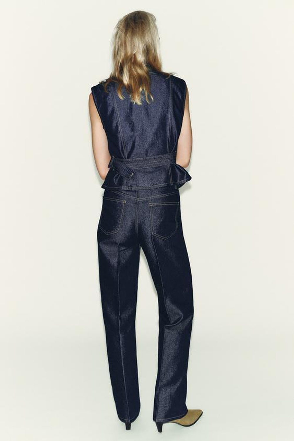 ZARA ДЖИНСЫ Z1975 STRAIGHT СО СРЕДНЕЙ ПОСАДКОЙ И СТРЕЛКАМИ, СИНИЙ