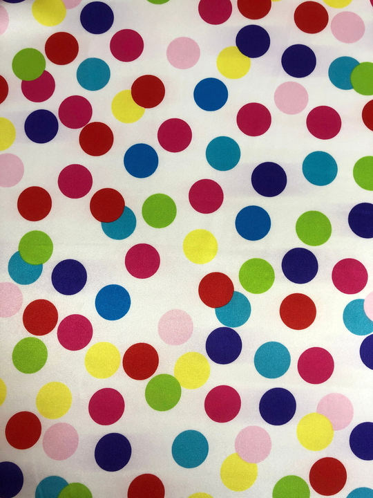 Атлас принт горох цветной на белом BST