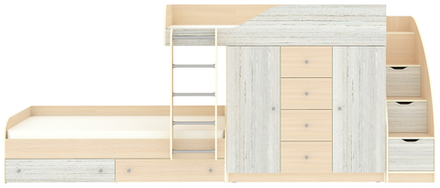 Кровать двухъярусная КарИВи Астра 6 с лестницей Комод КарИВиом  Дуб Молочный Винтерберг