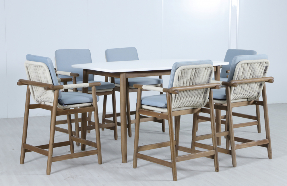 Комплект барной мебели на 6 персон Tagliamento Apoyo, грецкий орех, голубой