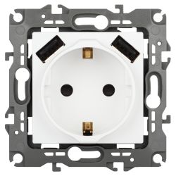 Розетка ЭРА Серия 12 12-4109-01М , 2P+E 16A-250В, штор. с 2xUSB 5В-3А, белый матовый