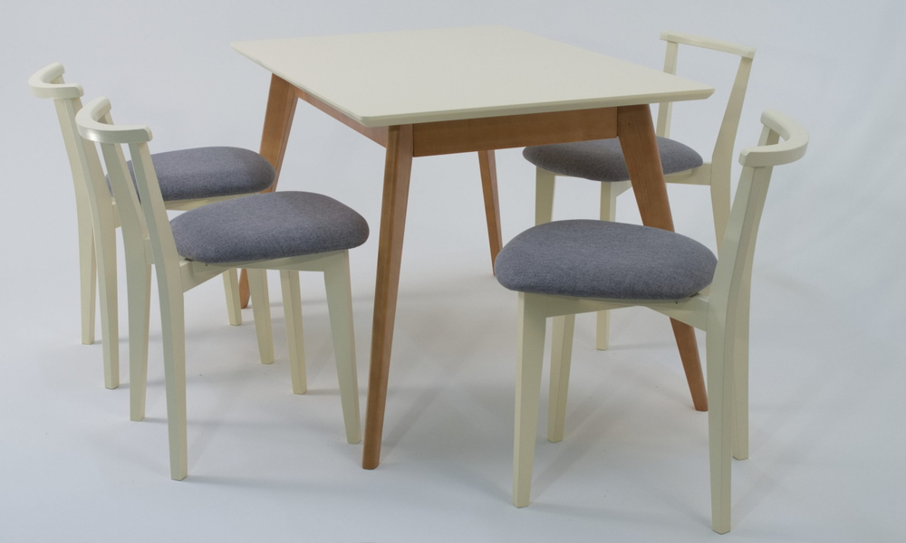 Стол Zip-mebel Сканди 120 натур/слоновая кость со стульями Франк слоновая кость рогожка серый