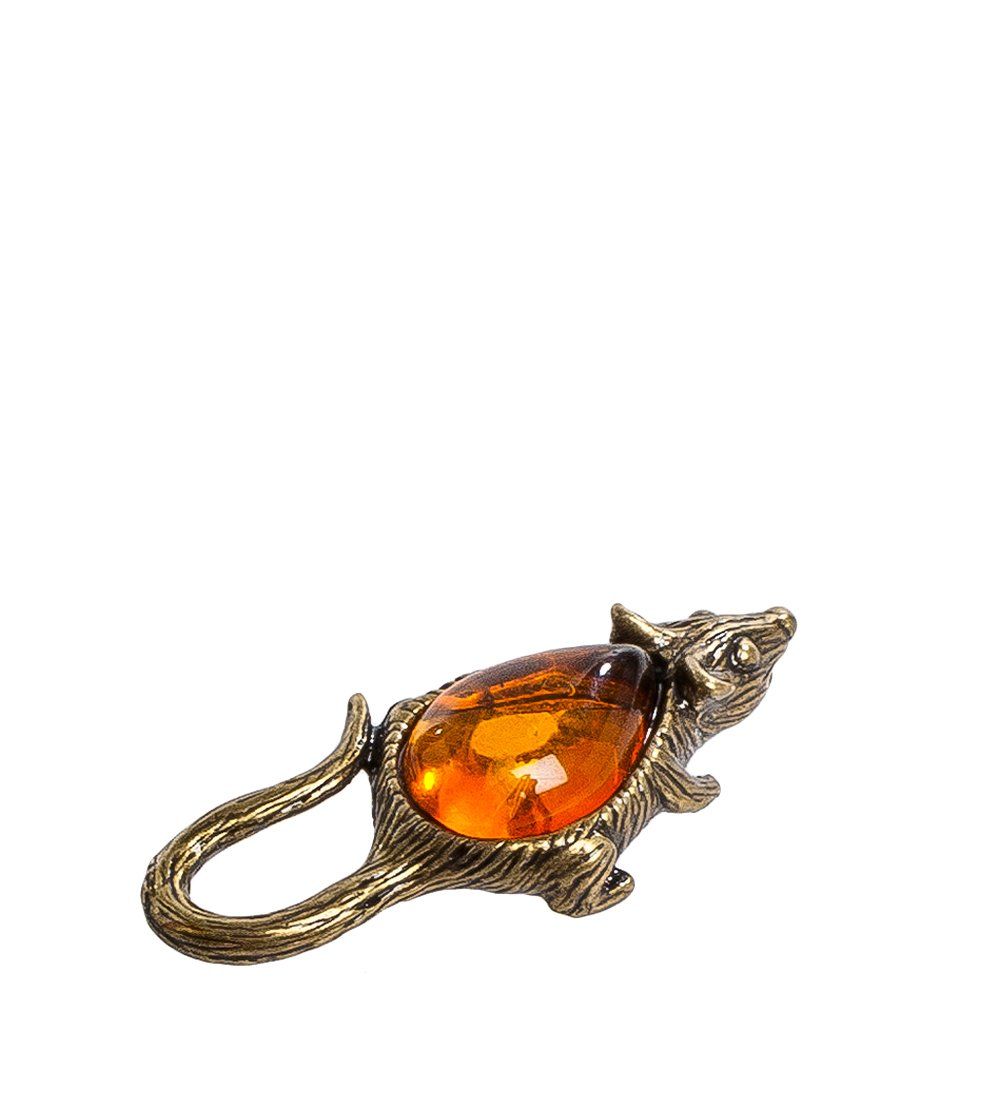 AM-1062 Фигурка кошельковая «Мышь» (латунь, янтарь)