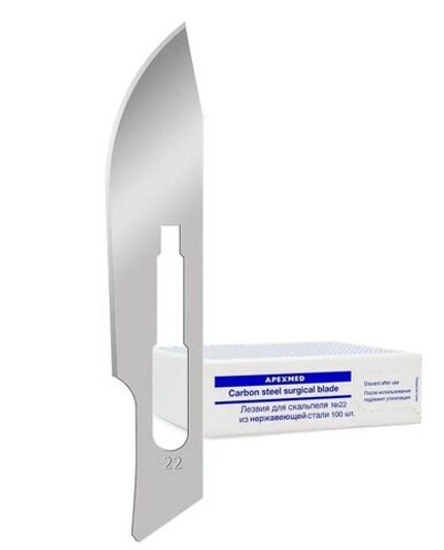 Лезвие хирургическое стерильное одноразовое 22, 100 шт.