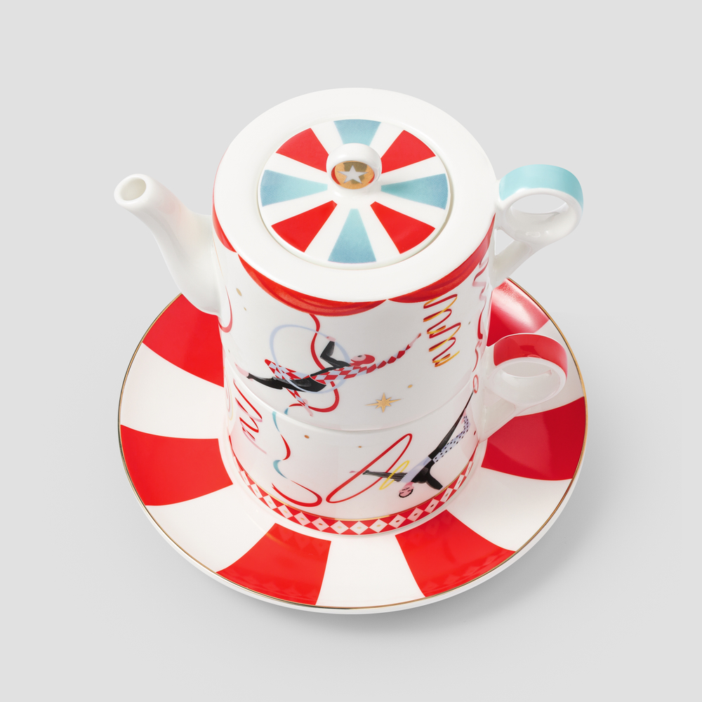 Набор Farforite «Цирковое представление»: чайник-эгоист 300 мл и чайная пара 250 мл в подарочной коробке