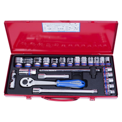 KING TONY (4528MR) Набор торцевых головок с принадлежностями 1/2", 6-гранные, 10-32 мм, 24 предмета